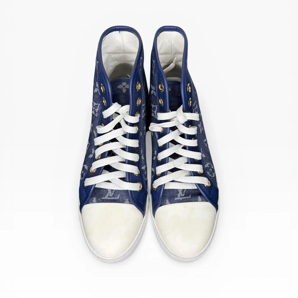 Louis Vuitton Navy and White Monogram Sneakers Size 37.5 - Picture 2 of 11